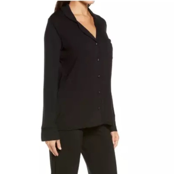 SKIMS Women’s Large Pajama Top in Black #T1672 Buttery Soft Button Front Pocket - Picture 2 of 9